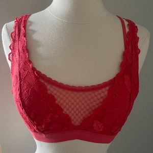 Aerie red lace strappy sexy bralette bra wireless S